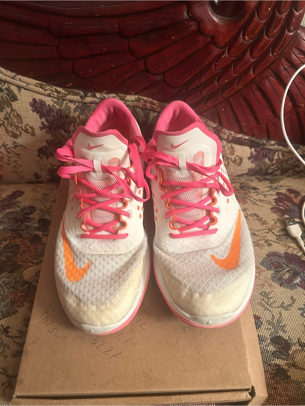 Nike Women’s White Shoes with Pink Lining and Orange Swoosh
